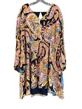 Sanctuary NWT Paisley Mini Dress 2X Plus Boho Artsy Long Sleeve Babydoll